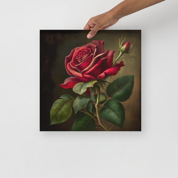 Poster Vintage Rote Rose - Wall Art Gemälde