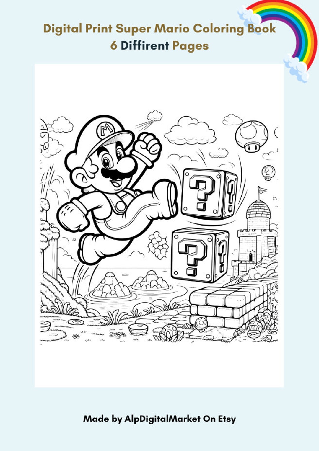 Mario Bros Coloring Pages 6 Piece PDF&PNG Format - Etsy