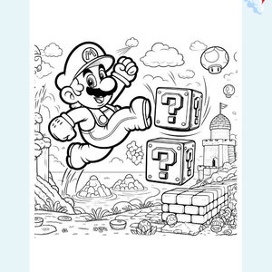 Páginas para colorir do Mario Bros 6 peças em formato PDF e PNG Páginas para colorir para impressão, livro para colorir do Mario, designs fáceis e bonitos