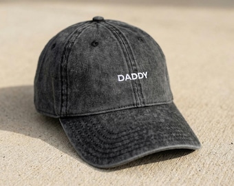 Geborduurde papahoed, vintage pet van gewassen katoenen keperstof, minimalistisch vaderdagcadeau