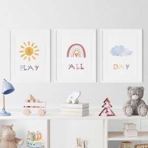 Play All Day printable wall arts - Nursery Quote Prints - Kids play area wall arts - kids room printable- Playroom signs- Set of 3 printable
