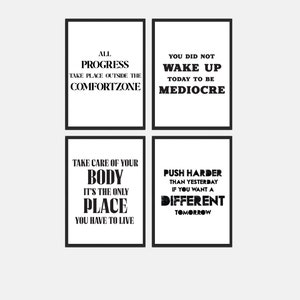 Gym poster set - Home gym decor Set -Gym wall arts -Home gym signs -Gym decor Art work -Motivational Quotes - Printable wall arts -set of 4