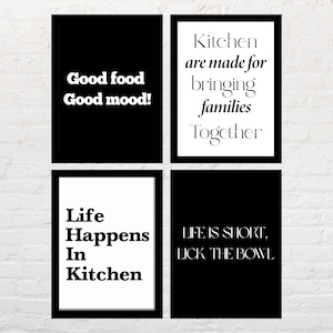 Kitchen Quote prints -Kitchen wall arts- dining room wall art -minimalist typography print- 4 printable set- kitchen art- printable wall art
