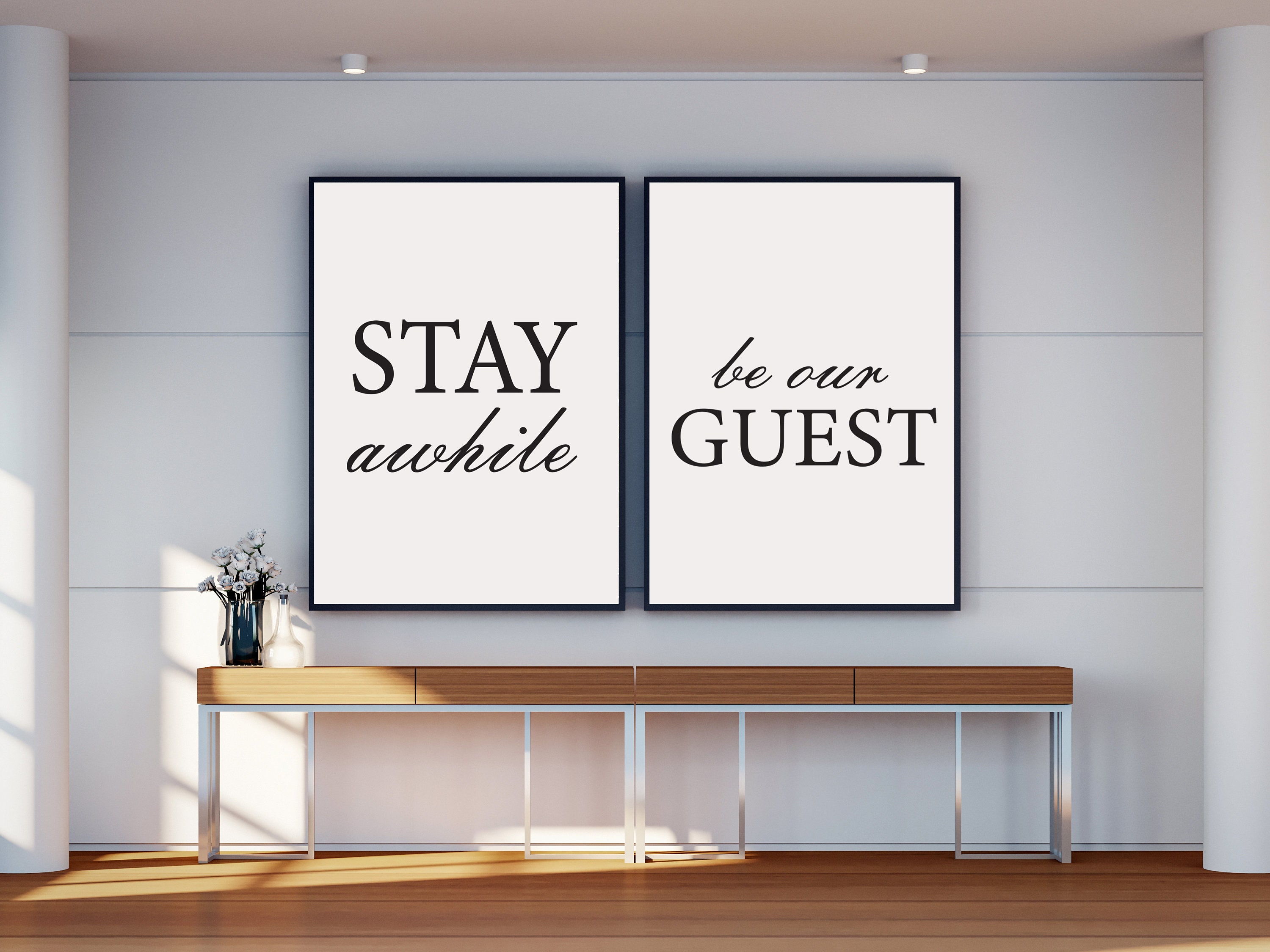 Living Room Printable Wall Arts 2 Frame Wall Art Set Be Our Guest Quote ...