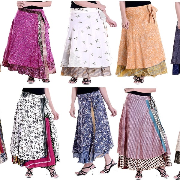 Set of 1,2,3,4,5,6,7,8,9,10,Vibrant And Beautiful Silk Skirt Wrap Sari Skirts, Women Hippie, Summer Dress, Long Skirt