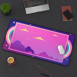 Kawaii Desk Mat (Abstract Kawaii Cartoon Sky M2), Cute Kawaii Mousepad, Kawaii Desk Decor, Japanese Desk Mat, Anime Desk Mat