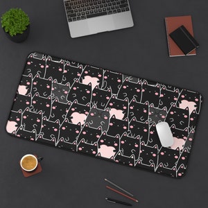 Cute Minimal Cats Mouse Pad (M2), Cute Desk Mat, Cute Mouse Pad, Gaming Mouse Pad