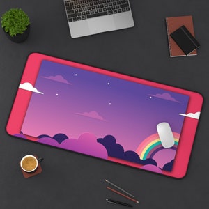 Kawaii Desk Mat (Abstract Kawaii Cartoon Sky M3), Cute Kawaii Mousepad, Kawaii Desk Decor, Japanese Desk Mat, Anime Desk Mat