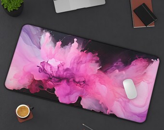 Pink Mouse Pad (Pink Black Alcohol Ink), Cute Desk Mat, Cute Mouse Pad, Gaming Mouse Pad