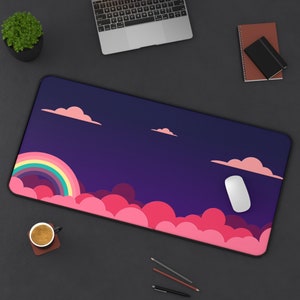 Kawaii Desk Mat (Abstract Kawaii Cartoon Sky), Cute Kawaii Mousepad, Kawaii Desk Decor, Japanese Desk Mat, Anime Desk Mat