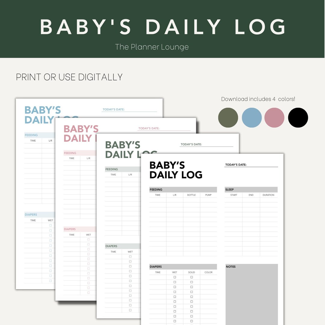 Printable Newborn Care Log Custom Baby's Daily Log for Feeding
