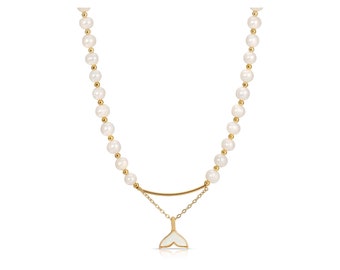 Freshwater Pearl Necklace & Mother of Pearl, 18K Gold Vermeil l Gift for Her | Valentines Day Gift