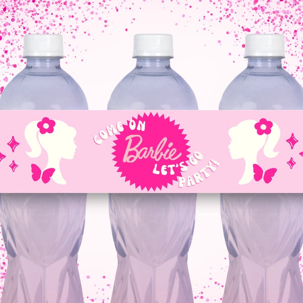 Barb Water Bottle Labels, Pink Doll Water Bottle Labels, Barb Birthday Decor, Barb Water Bottles, Pink Birthday Water Bottle Labels