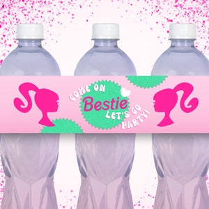 Barb Water Bottle Label, Pink Doll Party Decor, Barb Birthday Decor, Pink Doll Bottle Labels, Pink Party