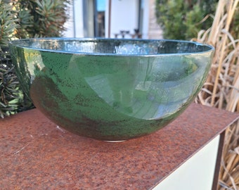 Keramikbowl groß, Schüssel, Salatschüssel, d-grün mit Effekten, 23 cm