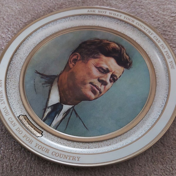 Vintage John F Kennedy Metal Tray with Commemorative Inaugural Address