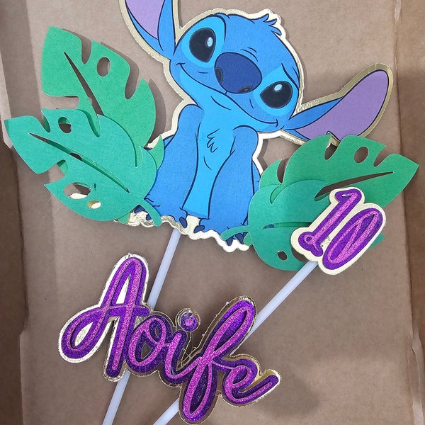 stitch cake topper set with personalisation .