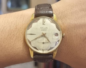 Reloj de pulsera automático Vetur vintage con fecha y día, esfera original suiza.