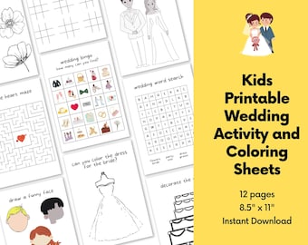 Wedding Activity Book for Kids Digital Download, Kids Wedding Activities, Wedding Coloring Kids, Coloring Pages, Wedding Coloring Book