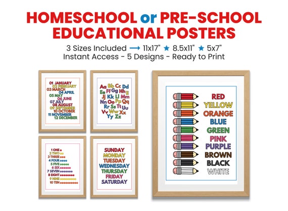 Homeschool Educational Posters, Set of 5 Preschool Posters