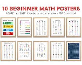 Math Posters Set of 10,  Math Classroom, Maths Learning, Homeschool  Count to 100, Educational Wall Art, Digital Download, Preschool Prints