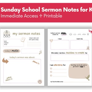 Printable Children&#39;s Church Activities, Sunday School Notes, Sermon Notes for Kids, Printable PDF, Sermon Note Bundle, Christian Children