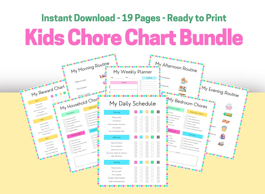 Chore Chart for Kids Printable, Daily Chore Chart, Responsibility Chore ...