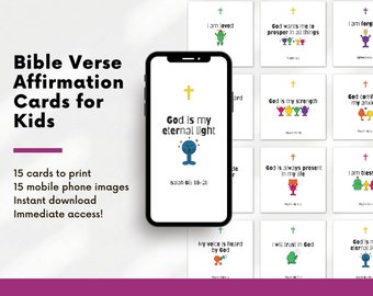 Bible Verse Cards for Kids, Inspirational Cards for Kids, Children's Prayer Cards, Mini Scripture Cards, Kids Motivational Cards Printable