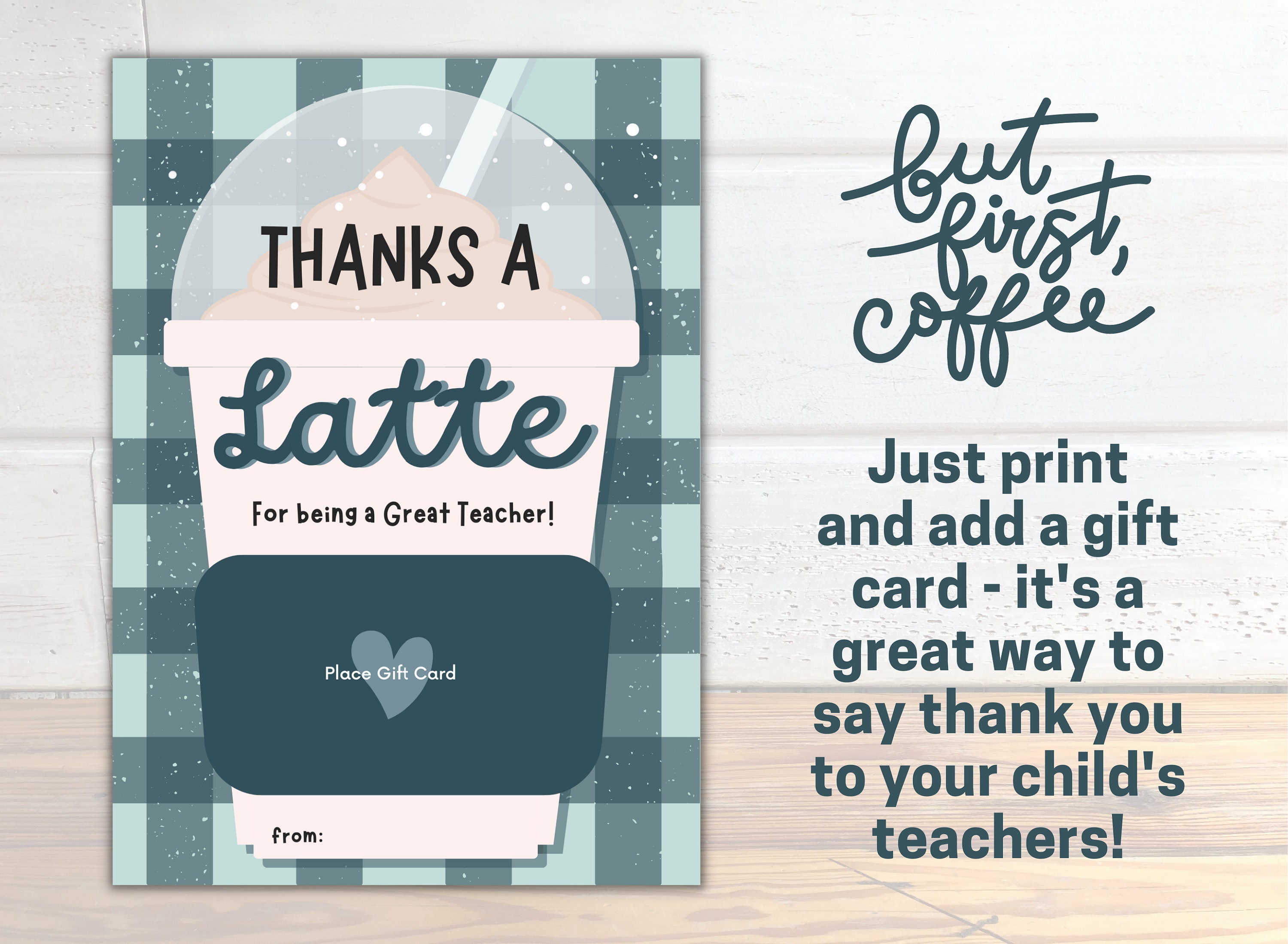 Teacher Appreciation Coffee Printables, PRINTED Thank You Gift Card