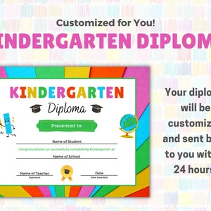 Kindergarten Diploma, Kindergarten Graduation Certificate, Last Day of School, Printable Diploma, Graduation Diploma, Preschool Diploma