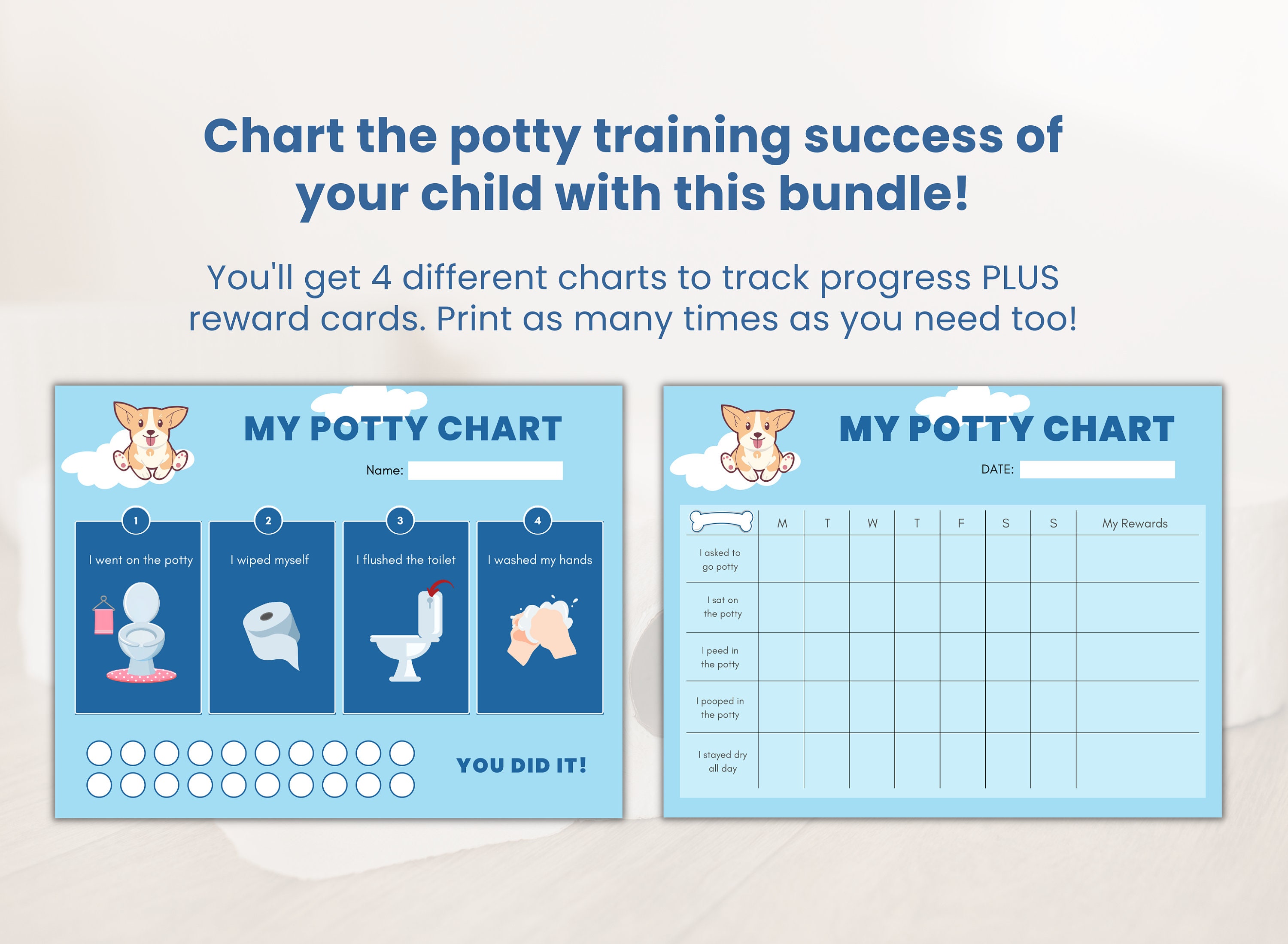 Potty Training Chart Printable PDF, Reward Charts for Kids, Chore Chart