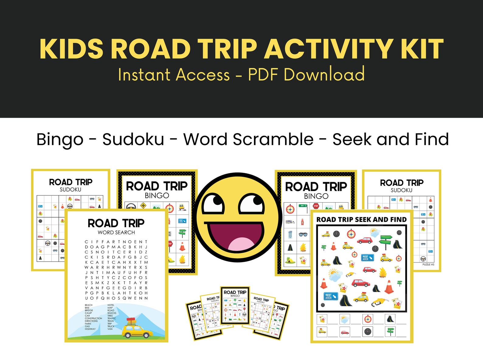 Printable Road Trip Games, Kids Activity Kit, Kids Travel Games, Road Trip Bingo, Sudoku for ...