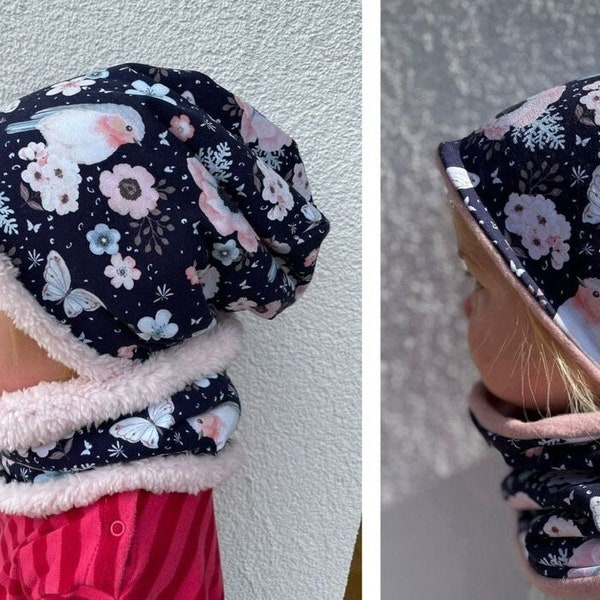 Bonnet réversible bonnet enfants filles hiver chaud robin teddy tissu polaire coton polaire doublé bleu rose