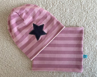 Beanie reversible beanie hat for children girls transition spring hat all year round hat spring autumn winter pink striped with star, lined