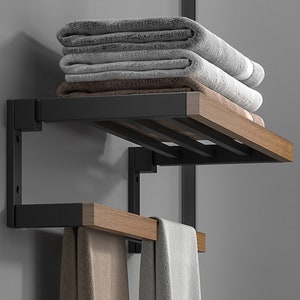 Towel Rack for Bathroom, Towel Holder, Towel Hanger, Towel Organiser With  Wooden Board, Wall Mount Storage Shelf, Handtuchhalter Mit Ablage 