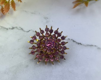 Vintage Pink Starburst Flower Rhinestone Brooch