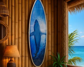Surfboard Epoxy resin wood Bar Beach wall decor furniture man cave SHARK TikiSIGNS