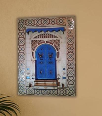 3D Wooden Door Wall Art – Handmade Tunisian Wall Decor with Mirror – Opening Doors – Unique Hanging Art (17.7 x 13.4 x 1.7 in)