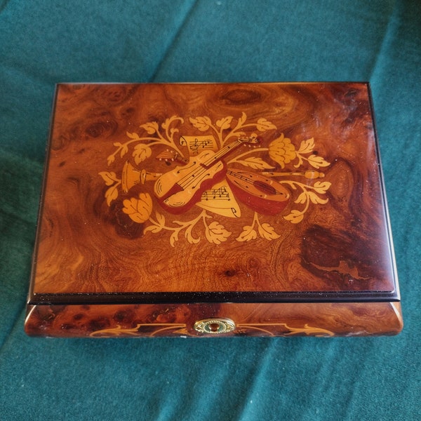 Music Box Italian Inlaid Wood-Mandolin design (each box different song)