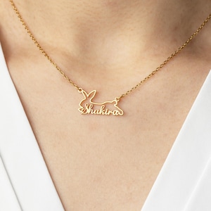 Custom Name Rabbit Necklace, Personalized Name Bunny Necklace, Easter Necklace, Bunny Necklace Easter Jewelry, Rabbit Lover Gift