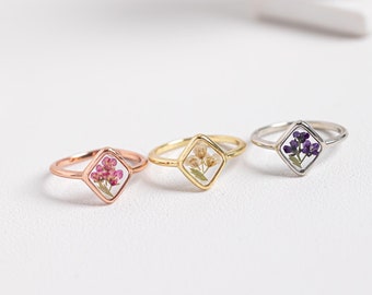 Echte Blume Ringe für Frauen, handgemachte echte Blume Ring, gepresste Blume Ring, Brautjungfer Geschenke, Geburtstagsgeschenk, Weihnachtsgeschenk, Geschenk für sie
