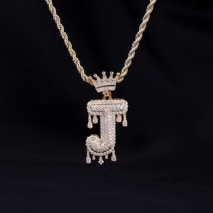 Collar con inicial de corona, collar unisex con letras, joyería de hip hop con circonita cúbica, collar de cadena torcida para hombres, regalo de cumpleaños, regalo de Navidad