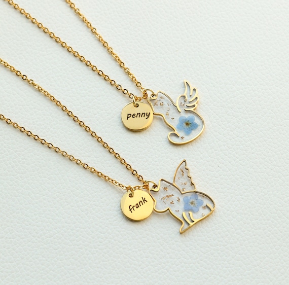 Personalized Pet Name Necklace, Forget Me Not Flower Necklace, Custom Angel Dog Cat Name Memorial Gift, Pet Loss Gift, Pet Sympathy Gift