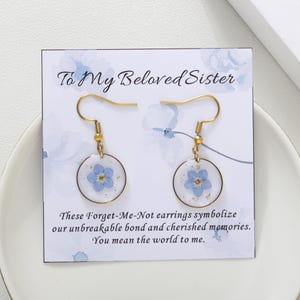Aan mijn zus oorbellen, vergeet me niet-bloem hars oorbellen, verjaardagscadeau voor zus, zus afstudeercadeau, bedankjes, cadeau voor haar