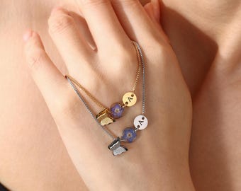 Personalized Butterfly Necklace with Engraved Initial, Real Forget Me Not Resin Pendant, Butterfly Jewelry for Women, Best Friend Gift