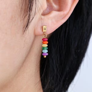 Custom Initial Pride Rainbow Beads Pride Earring, LGBTQ Rainbow Letter Earrings, Pride Jewelry, Pride Gift, LGBTQ Pride Gift, Pride Month