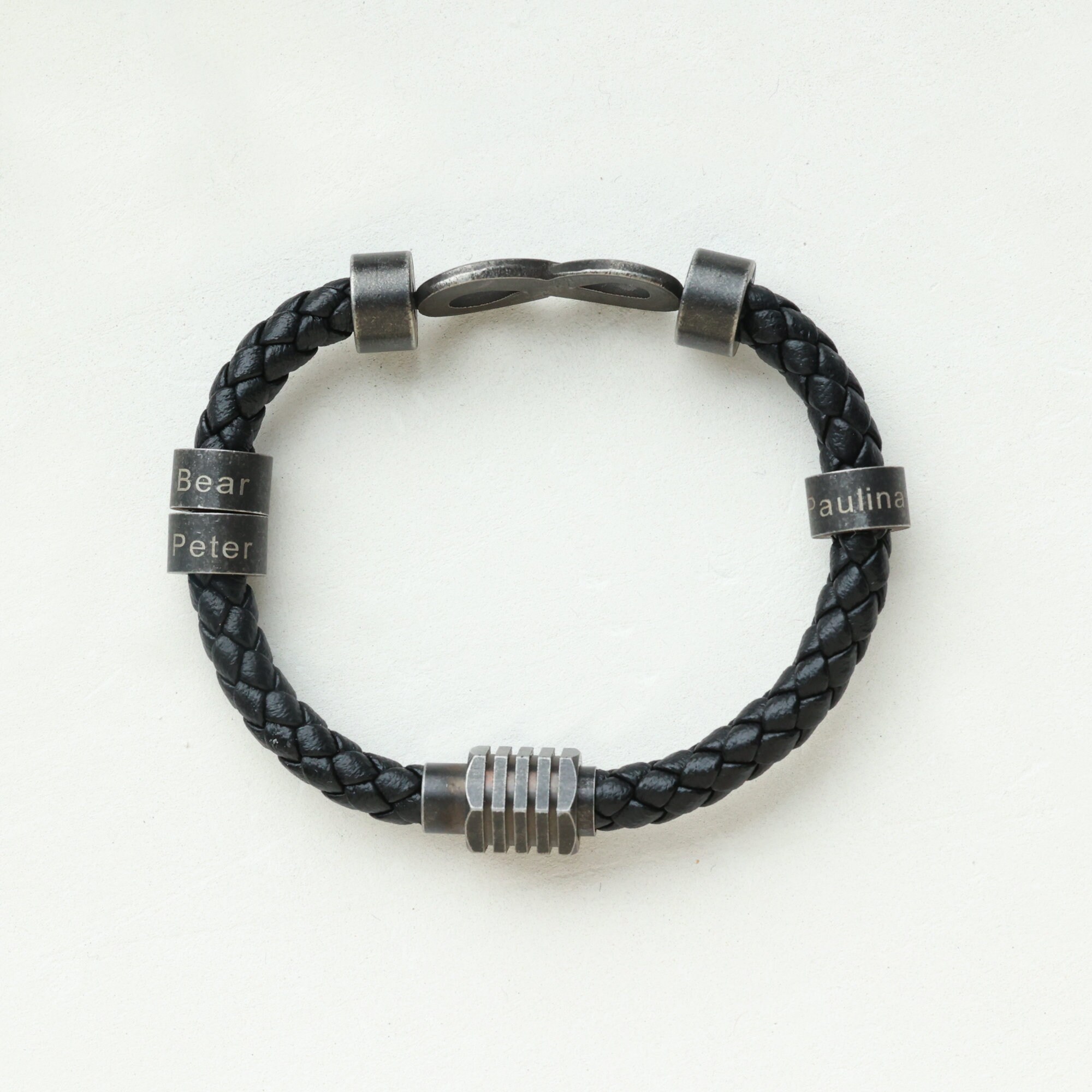 Personalized na Infinity Pulseras Para sa mga Lalaki - Custom Name Leather Braided Pulseras, Regalo Para sa Tatay, Asawa, Anak