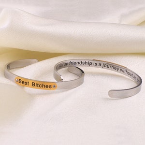 Best Bitches Gold Plated Cuff Bracelet for Women, Inspirational Bracelet for Birthday, For Friend, Friendship Cuff Bracelet image 1