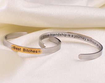 Best Bitches Gold Plated Cuff Bracelet for Women, Inspirational Bracelet for Birthday, For Friend, Friendship Cuff Bracelet