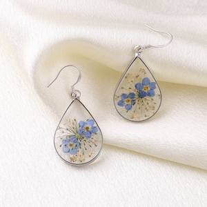 Forget-me-not Flower earrings, Dry Pressed Flower 925 Sterling Silver Earrings, Real Flower Jewelry, Birthday Gift for Women, Non-allergenic